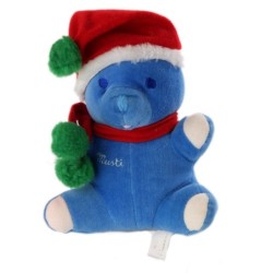 Doudou ours bleu Musti Noel Bonnet echarpe rouge vert 18 cm (21390)