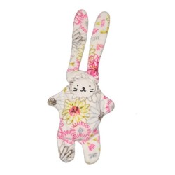 Doudou Lapin blanc rose vert fleurs Catimini 35 cm (22192)