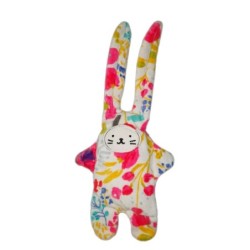 Doudou Lapin blanc rose fleurs rouges Catimini 35 cm (22044)