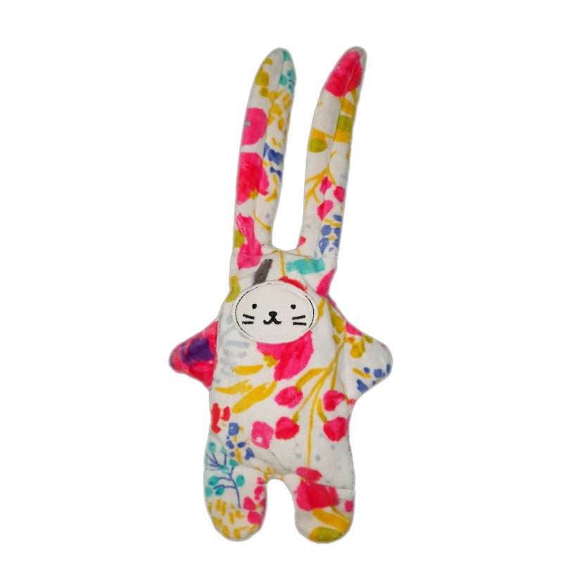 Doudou Lapin blanc rose fleurs rouges Catimini 35 cm (22044)