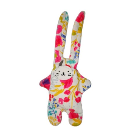 Doudou Lapin blanc rose fleurs rouges Catimini 35 cm (22044)