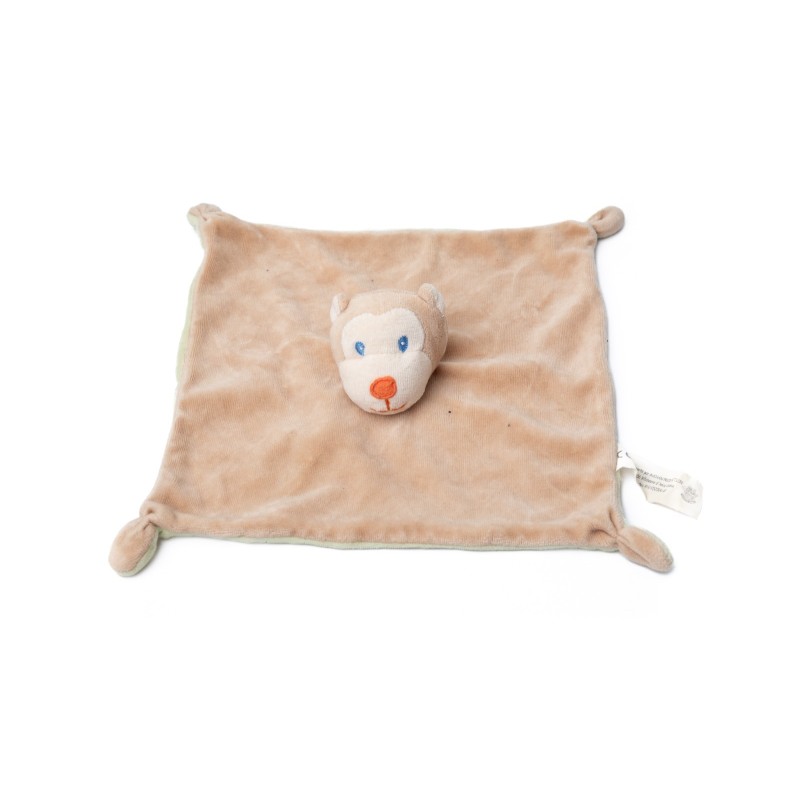 Doudou Plat Singe beige vert Auchan Production (28499)