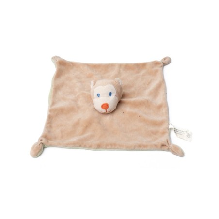 Doudou Plat Singe beige vert Auchan Production (28499)