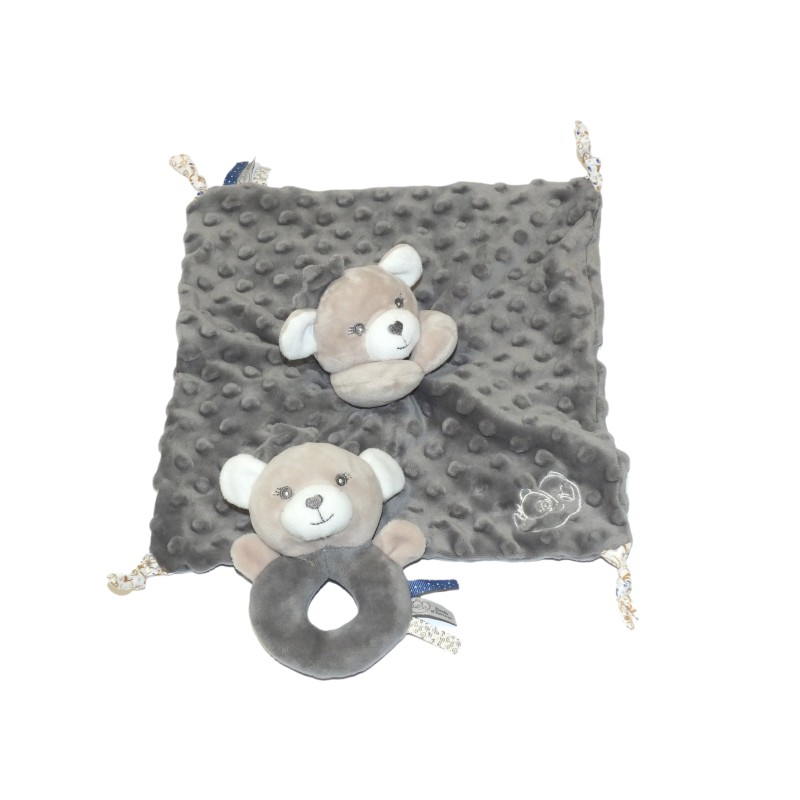 Doudou plat ours gris MGM Dodo d'Amour + Hochet offert (27204)
