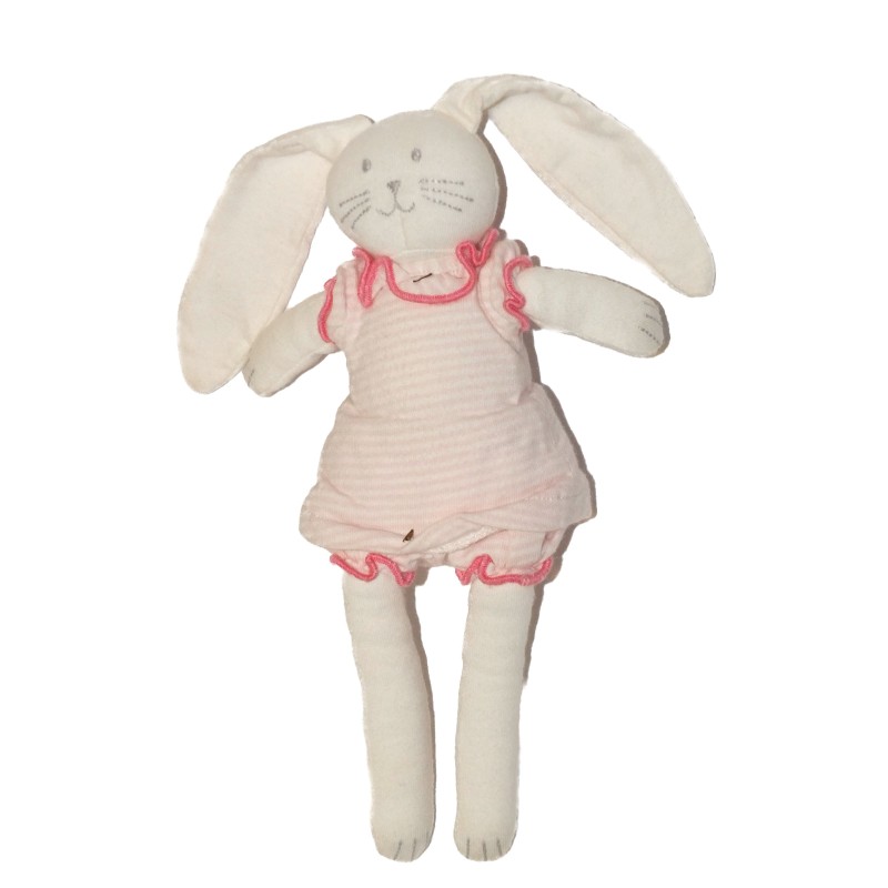 Doudou Lapin blanc gris Habits short robe rose Petit Bateau (27399)