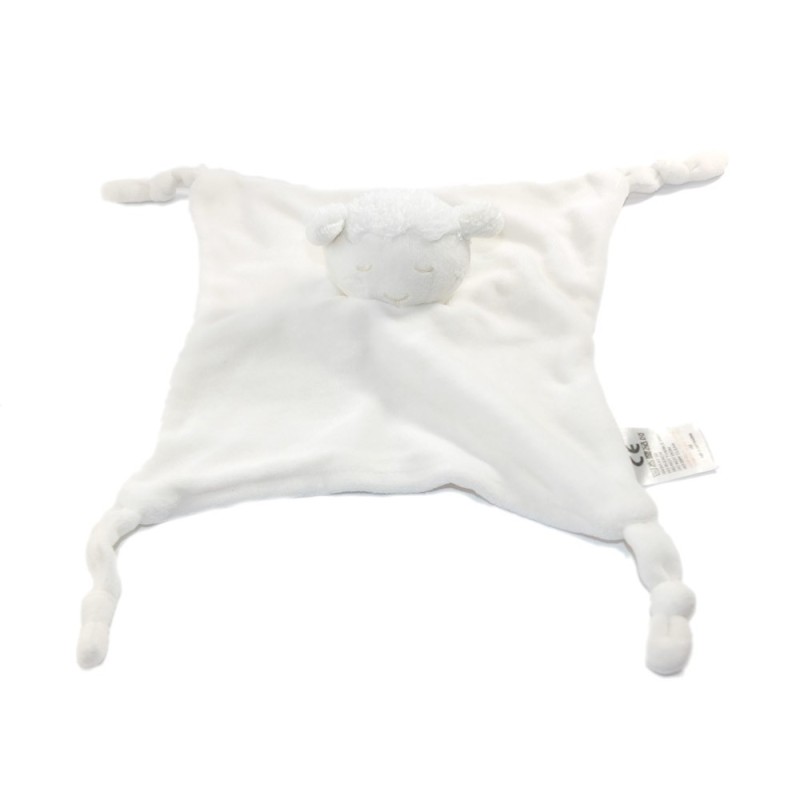 Doudou plat Mouton agneau blanc Absorba 4 noeuds (17393)