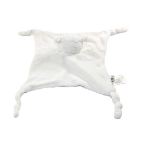 Doudou plat Mouton agneau blanc Absorba 4 noeuds (17393)