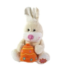 Doudou peluche Lapin blanc Paques Sonore Musical Coche orange 20 cm (22827)