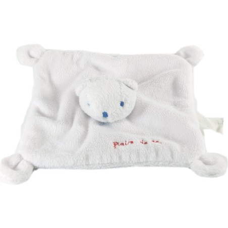 Doudou plat Lapin blanc Grain de Blé rouge (17553)