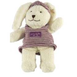 Doudou Lapin blanc robe rayures mauve violet Grain de Blé Zannier 18 cm (17559)