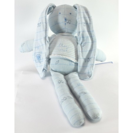 Doudou Lapin "bleu ciel" oiseaux Petit Bateau 28 cm (17594)