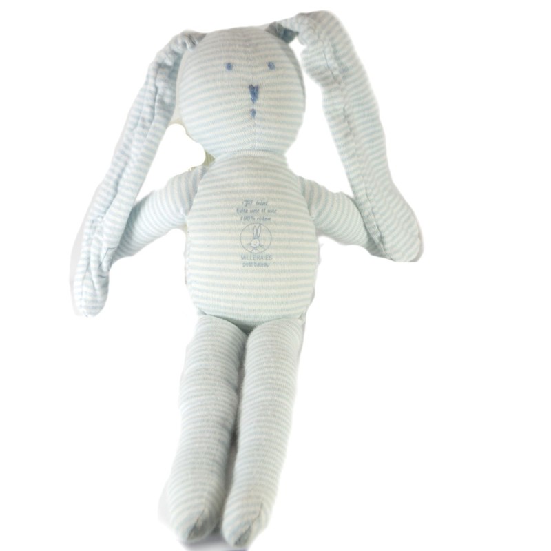 Doudou Lapin blanc bleu rayé rayures PETIT BATEAU 30 cm (17593)