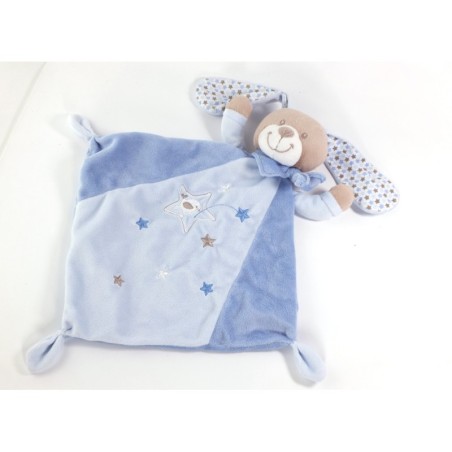 Auchan Doudou plat lapin bleu etoiles oiseau losange (20437)