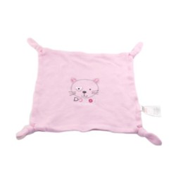 Doudou plat chat rose 4 noeuds Absorba (19285)