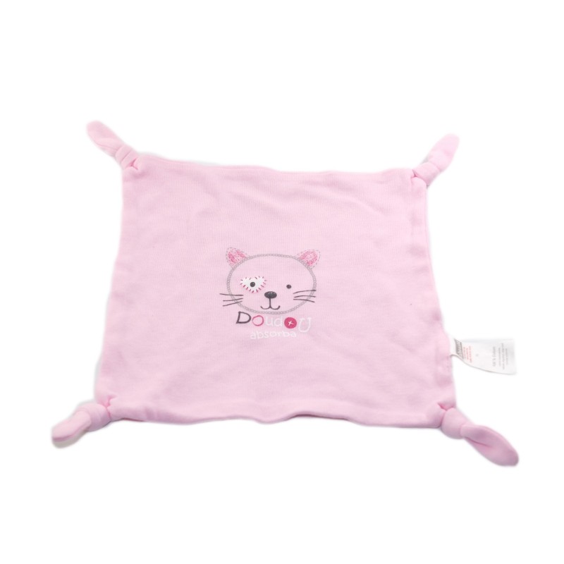 Doudou plat chat rose 4 noeuds Absorba (19285)