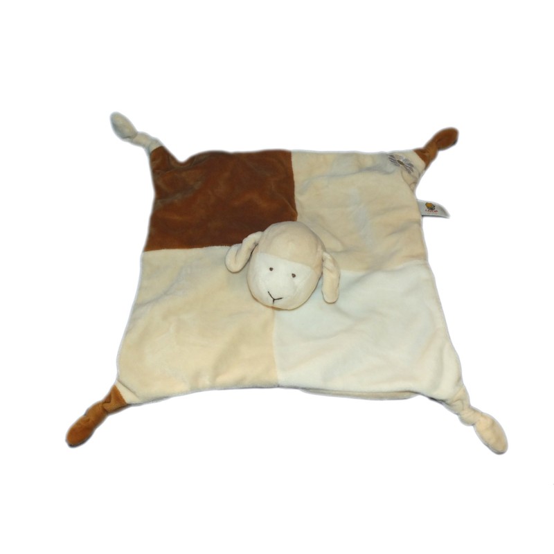 Doudou plat mouton marron beige blanc Lascar 4 noeuds (19362)