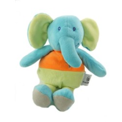 Peluche doudou éléphant bleu orange vert étoile 28 cm U Tout Petits (19058)