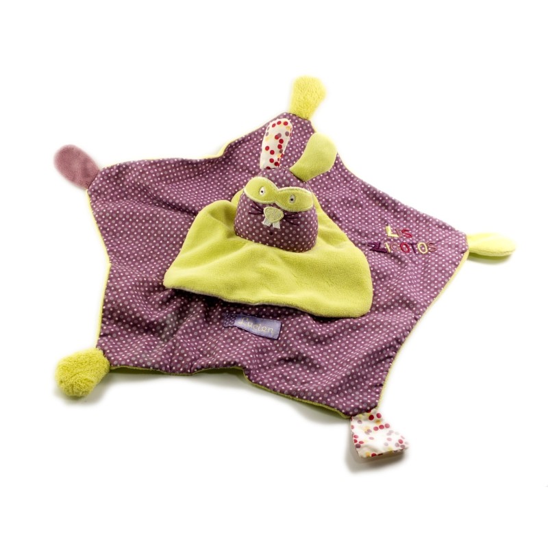 Doudou Lucien Sauthon Baby Déco Les Zigotos Lapin vert violet mauve (19145)