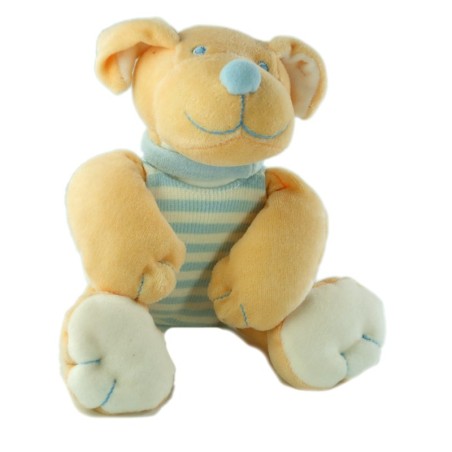 Doudou chien orange bleu rayures salopette Jollybaby assis 18 cm (19520)