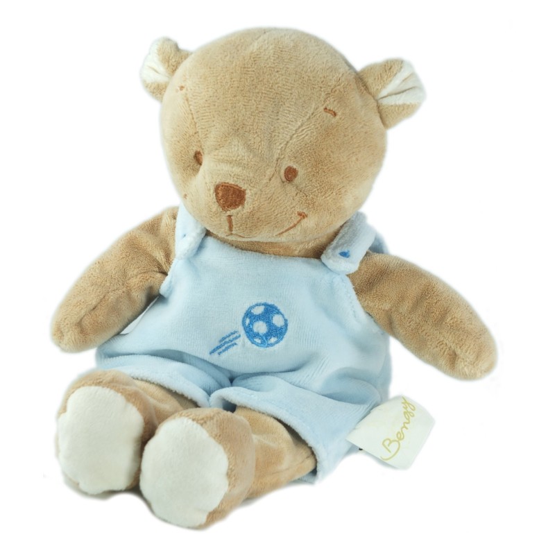 BENGY - Doudou ours beige salopette bleue ballon 26 cm (19540)