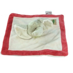 Doudou plat Carre elephant Bengy Jungle Beige Rouge Foulard Vert (19543)