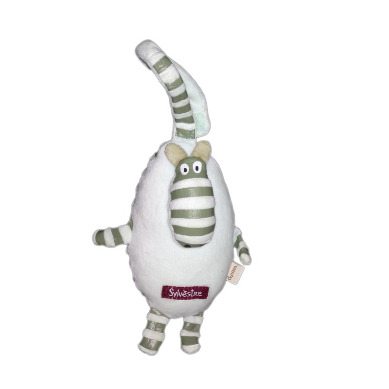 Doudou Le Zèbre blanc vert rayé rayures Sylvèstre DPAM (19380)