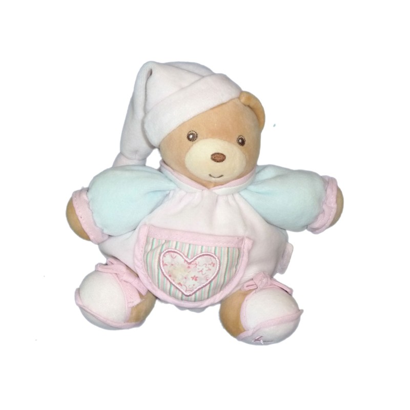 Doudou OURS Kaloo - Lilirose Coeur Fleurs - Bleu rose H 18 cm (13563)