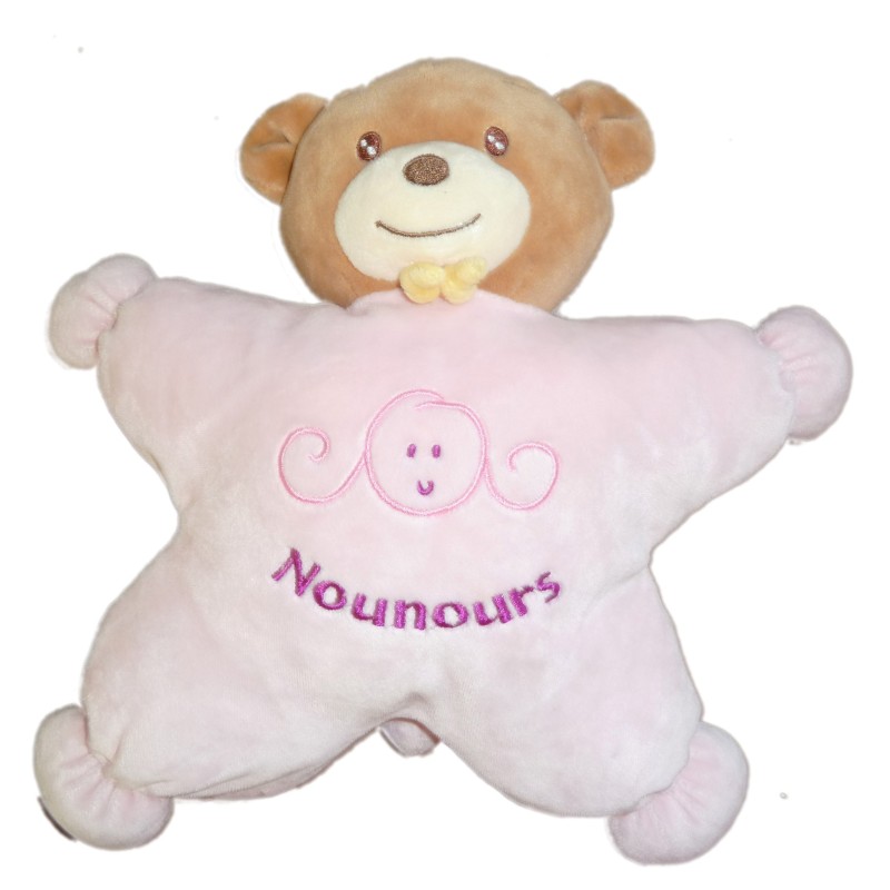 Doudou semi plat coussin OURS rose - NOUNOURS - 28 cm (26404)