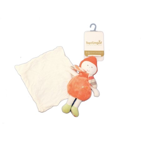Berlingot - Poupée Cajou bébé 20 cm - Doudou Mouchoir - Blanc et orange - Collection : Ballade enchantée (7725)
