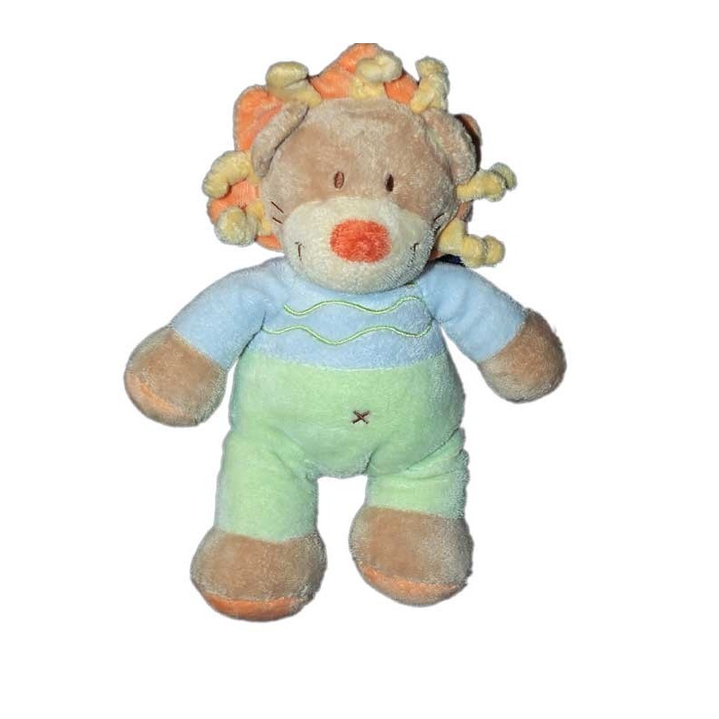 doudou-lion-bleu-vert-beige-nicotoy-criniere-orange-kiabi-25-cm (15062)