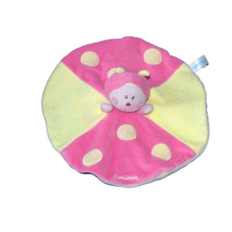 Peluche Doudou plat rond Papillon Luminescent rose jaune - LUMINOU - Brille dans le noir - 30 cm (6231)