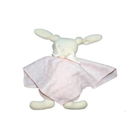 Doudou plat rond LAPIN rose - Tissu - Grelot - COROLLE 2003 (13026)