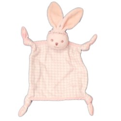 KALOO - Doudou LAPIN plat rose Carreaux blancs Lilirose 4 noeuds (8373)