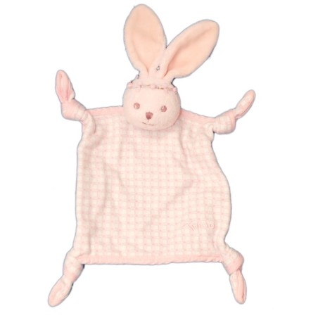 KALOO - Doudou LAPIN plat rose Carreaux blancs Lilirose 4 noeuds (8373)