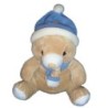 Doudou peluche Ours beige Gingo Biloba Bonnet écharpe bleu blanc 22 cm  (8945)