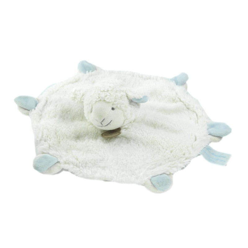 Doudou et Compagnie - Agneau mouton blanc bleu plat rond Mon Tout Petit DC2427 (18928)
