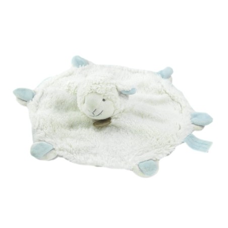 Doudou et Compagnie - Agneau mouton blanc bleu plat rond Mon Tout Petit DC2427 (18928)