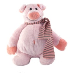 LASCAR Doudou peluche Cochon rose Echarpe rayures 25 cm (25774)