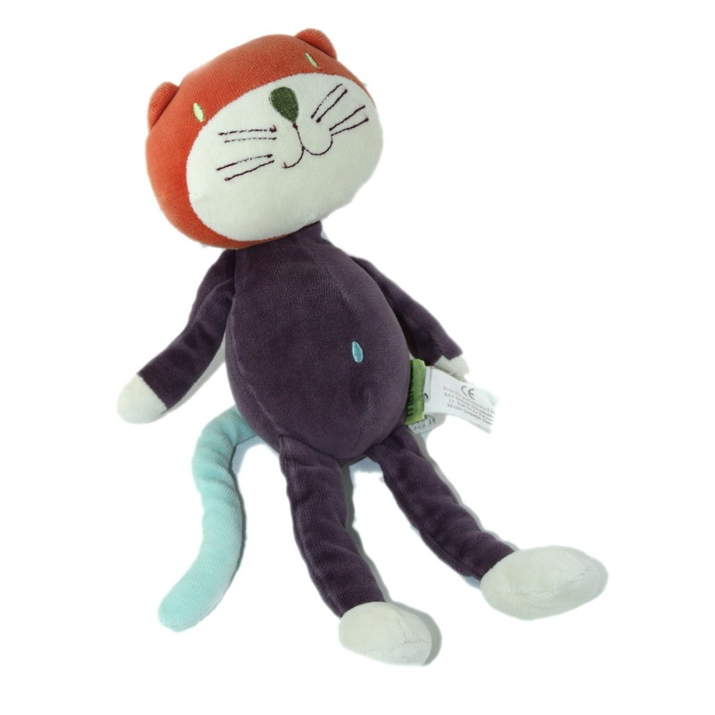 Doudou Chat violet mauve rouge blanc Marèse 30 cm (23129)