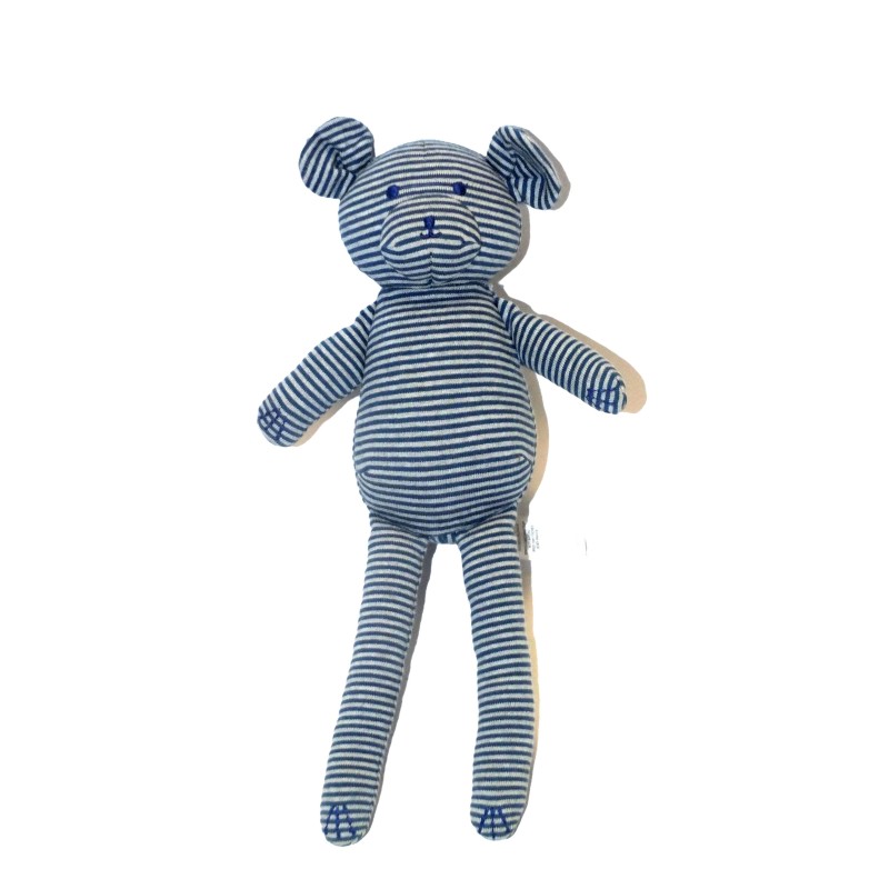 Doudou ours gris bleu rayures Petit Bateau 26 cm (28090)