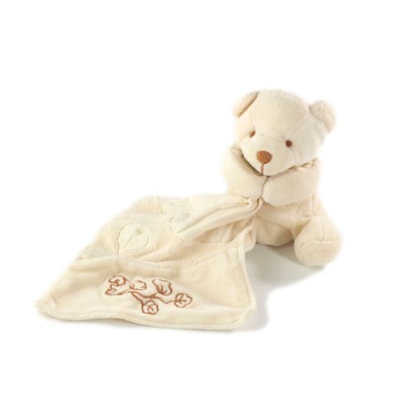 DOUDOU ET COMPAGNIE Ours Bio Mouchoir blanc crème Coeur 18 cm (21077)