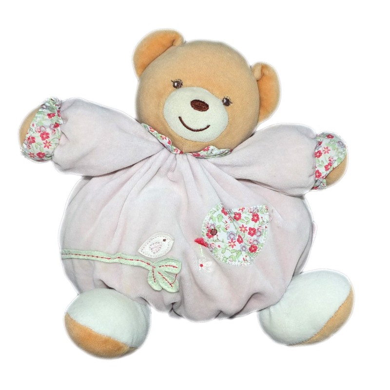 kaloo-peluche-doudou-ours-boule-rose-oiseau-fleur-liberty-lilirose-22-cm (16527)