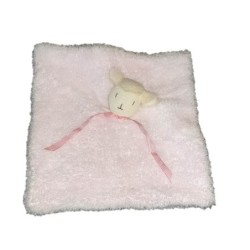 Doudou plat rose Mouton Agneau Ruban Fourrure 32 cm (23426)