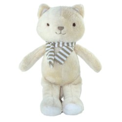 Peluche Doudou chat beige echarpe rayures marron blanc 28 cm SERGENT MAJOR (23374)