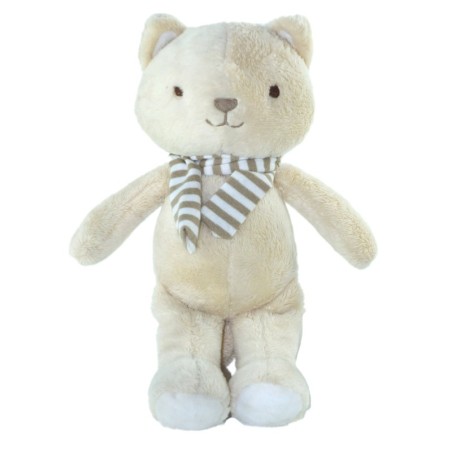 Peluche Doudou chat beige echarpe rayures marron blanc 28 cm SERGENT MAJOR (23374)
