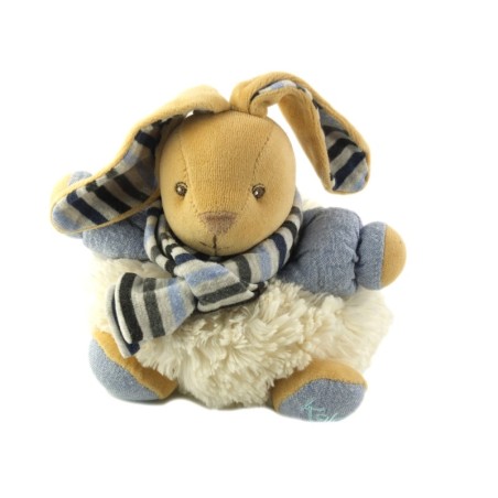 Peluche doudou lapin blanc bleu Jean Kaloo Echarpe Winter Folie rayures 18 cm (19496)