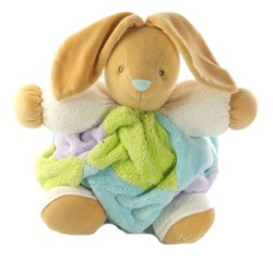 Doudou lapin patchwork plume bleu vert mauve boule 25 cm Kaloo (19083)