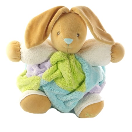 Doudou lapin patchwork plume bleu vert mauve boule 25 cm Kaloo (19083)