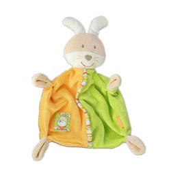 Doudou plat Lapin orange vert BABYSUN (22997)