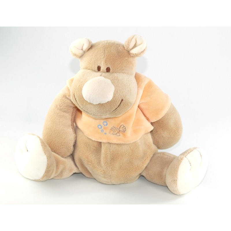 Peluche doudou ours beige pull rose Jollybaby 35 cm poisson bulles (20981)